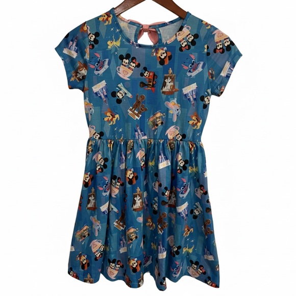 Disney Other - Disney Parks Joey Chou Dress L Blue Mickey Minnie Stitch Castle Pink Bow EUC